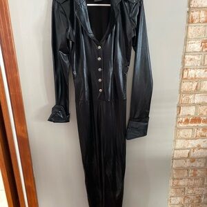 Leg Avenue Black Faux Leather Jumpsuit Snap Front Sz M Club, Mob wife